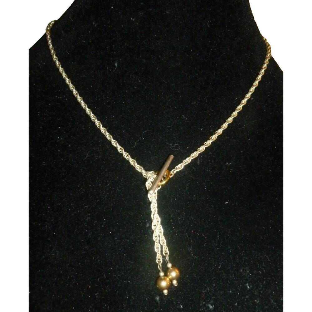 Vintage Chain Lariat Style Toggle Tassle Silver Tone Necklace 15"